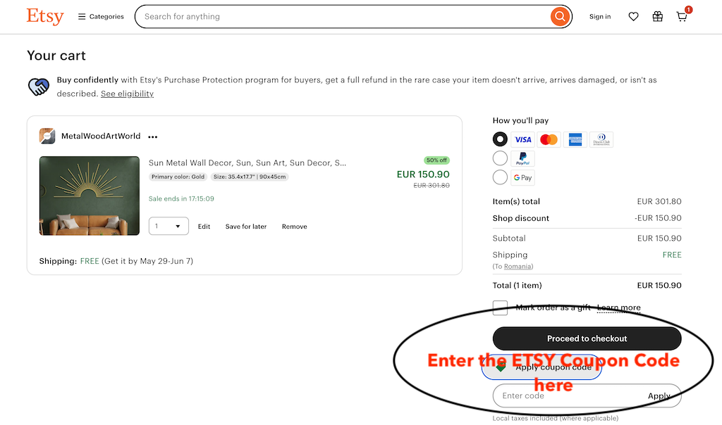 How to apply an Etsy coupon code