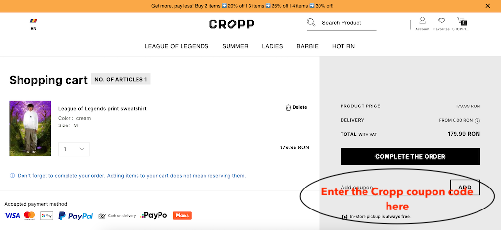 How to use a Cropp coupon code