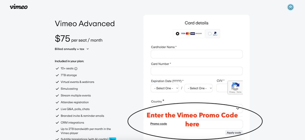 How to use a Vimeo promo code