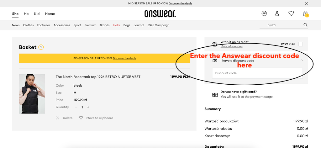 How to use an Answear discount code