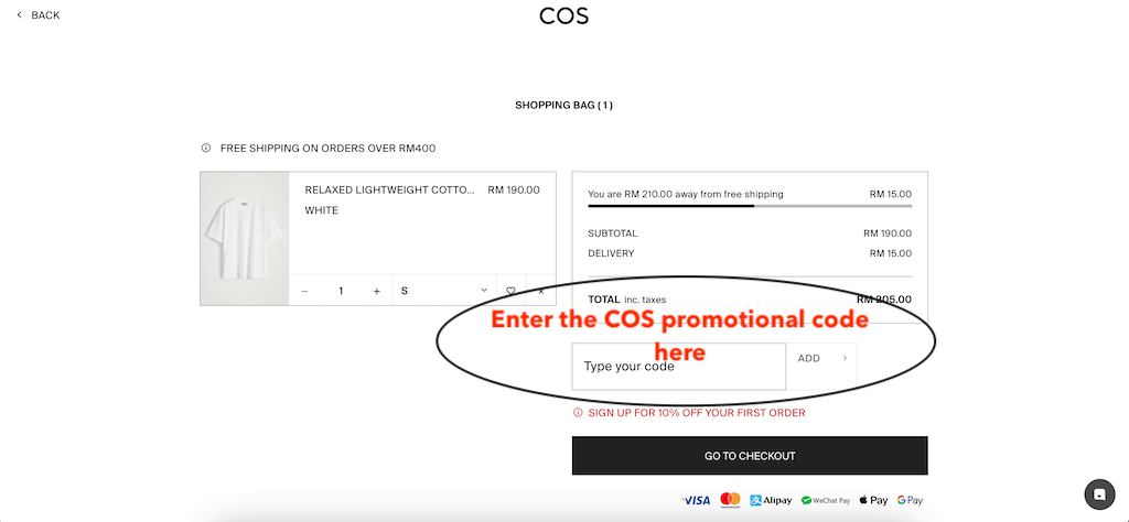 How to add a COS promotional code