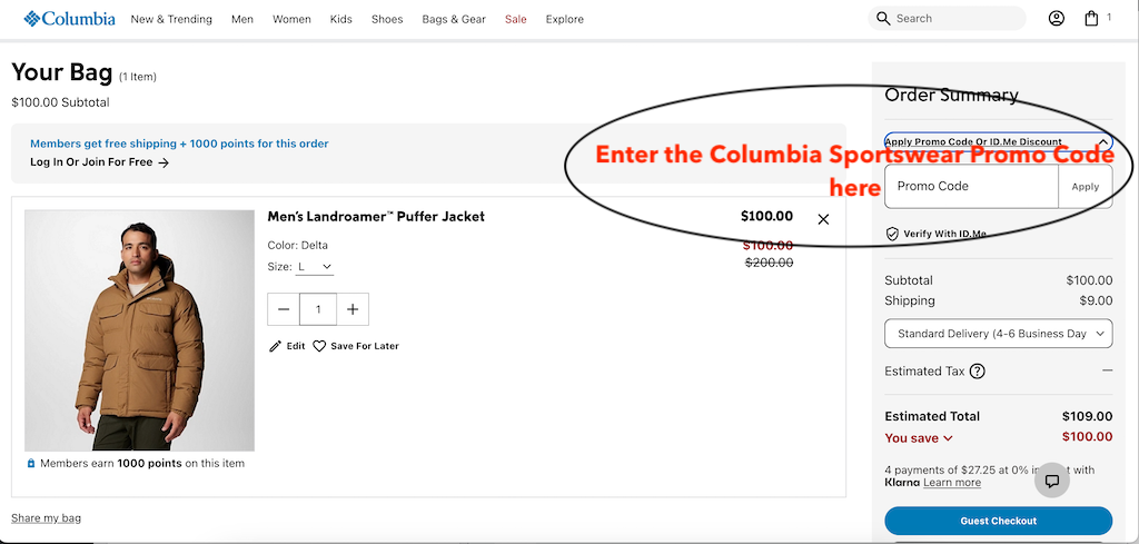 How to use a Columbia promo code
