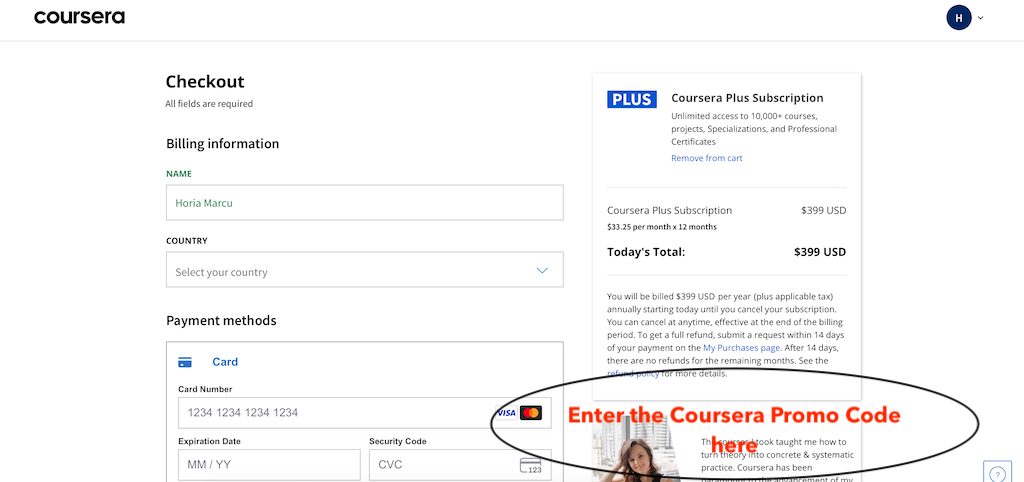 How to use a Coursera promo code