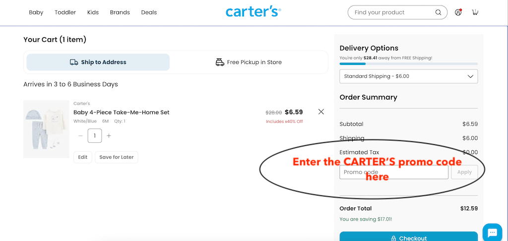 How to use a Carters promo code