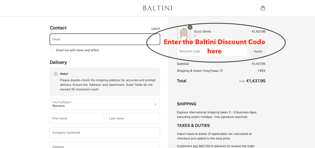 How to use a Baltini discount code