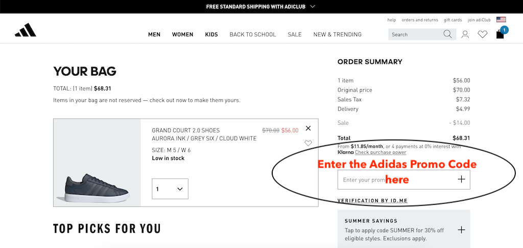 How to use an Adidas promo code