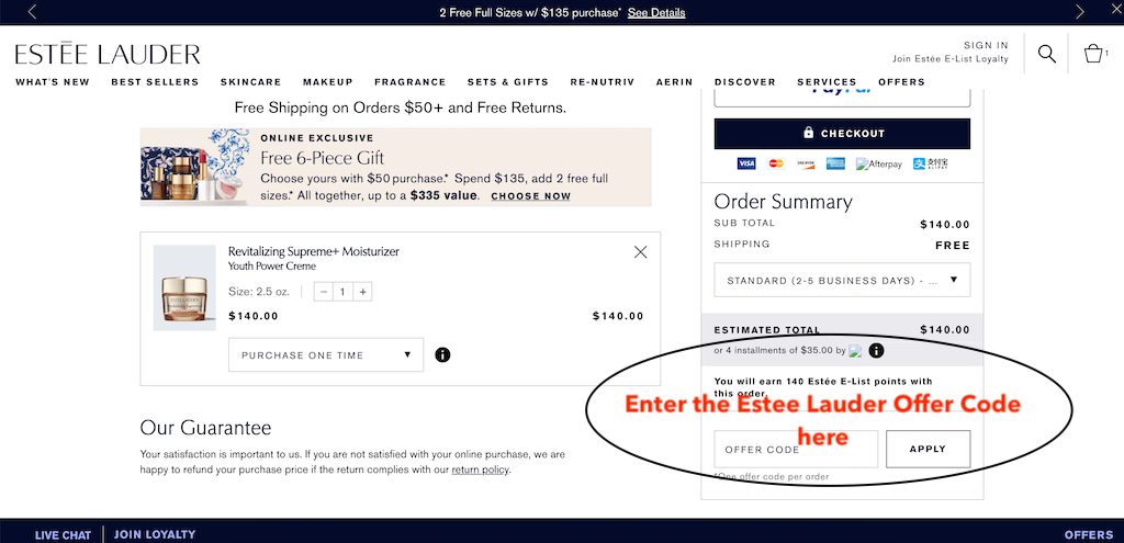 How to use an Estee Lauder offer code