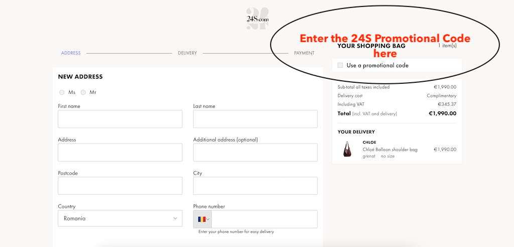 How to use a 24s promo code