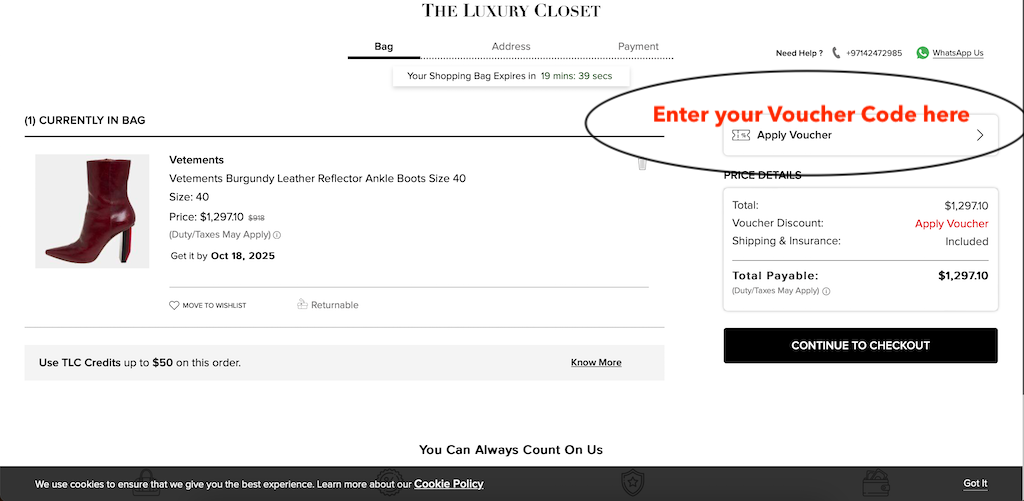 How to use a The Luxury Closet voucher code