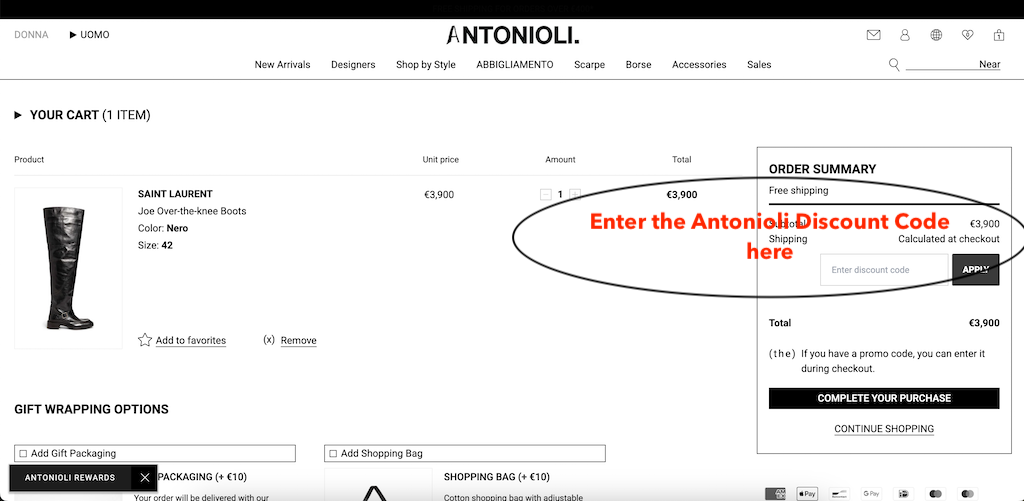 How to use an Antonioli discount code