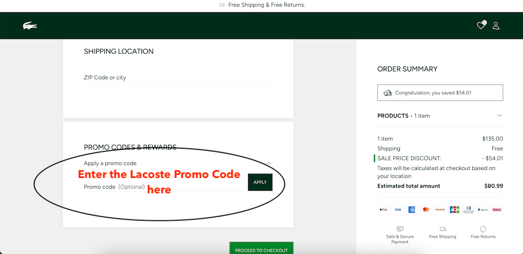 How to add a Lacoste promo code
